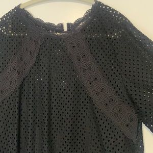 Loft black eyelet overlay lined dress, with bell sleeves